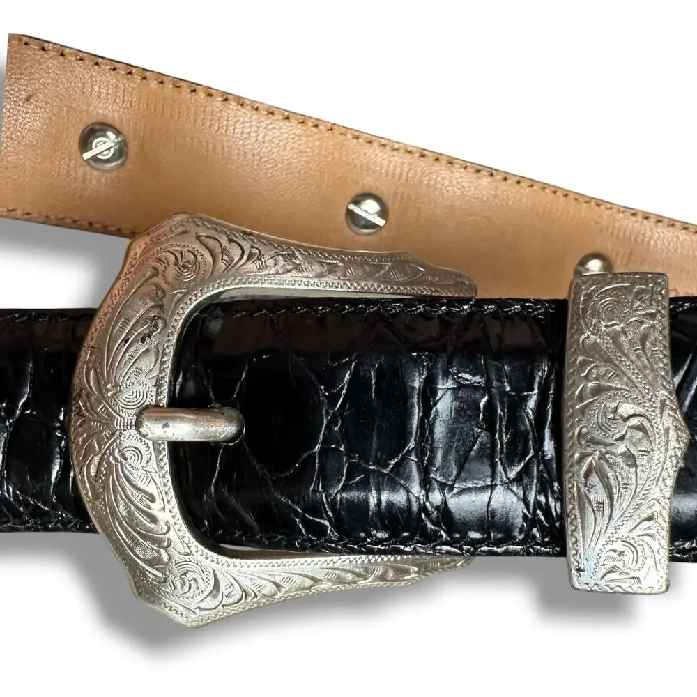NWOT Martin Dingman Black Alligator Grain Calfskin Concho Western Belt USA Sz 40